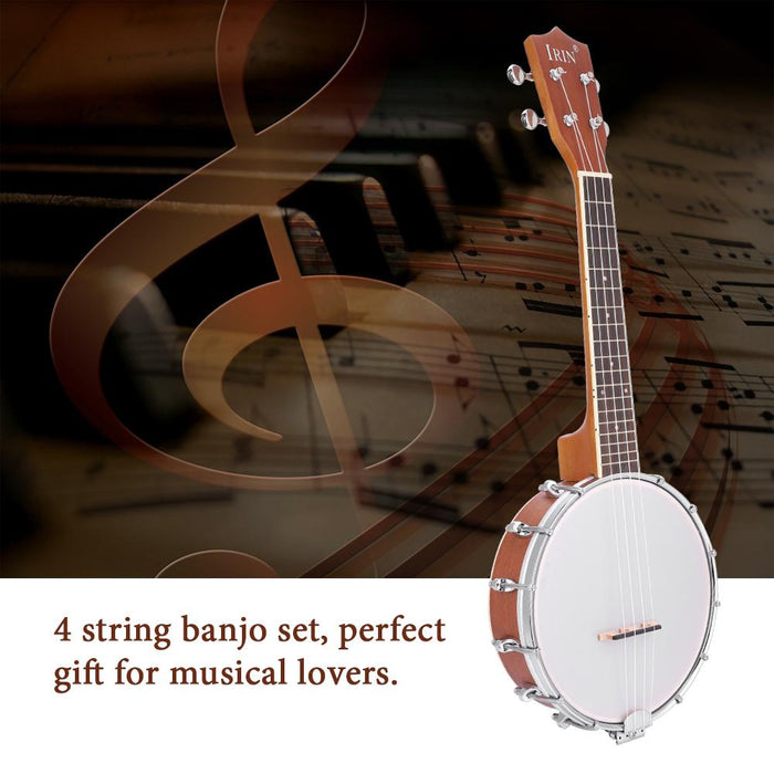4 String Banjo Set with BJ10 Strings Capo Cleaning Polish Cloth