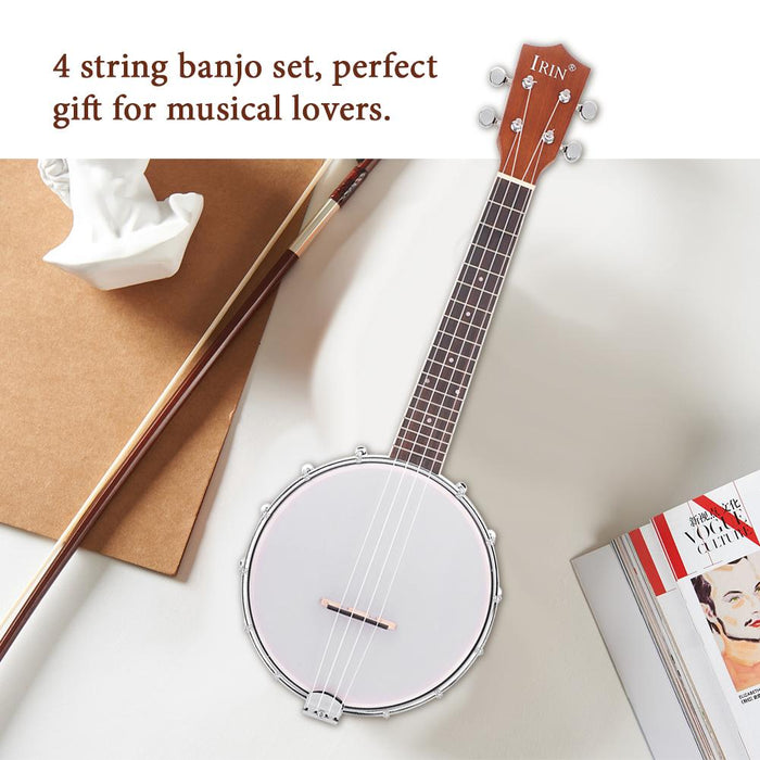 4 String Banjo Set with BJ10 Strings Capo Cleaning Polish Cloth