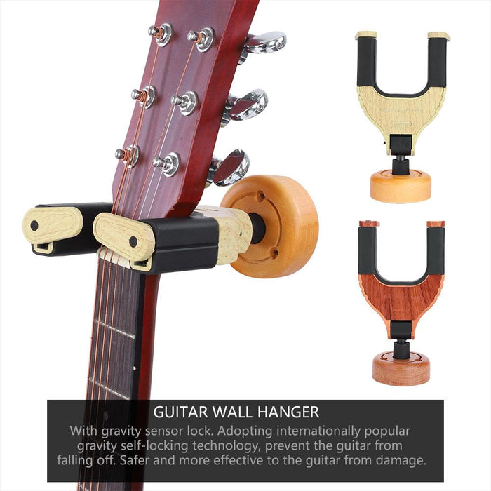 Guitar Wall Mount Hanger Holder Solid Wood Base Plastic Rubber Hook Body