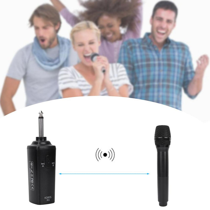 UHF Audio Mic Set Wireless Rechargeable Dual Handheld Microphones Black
