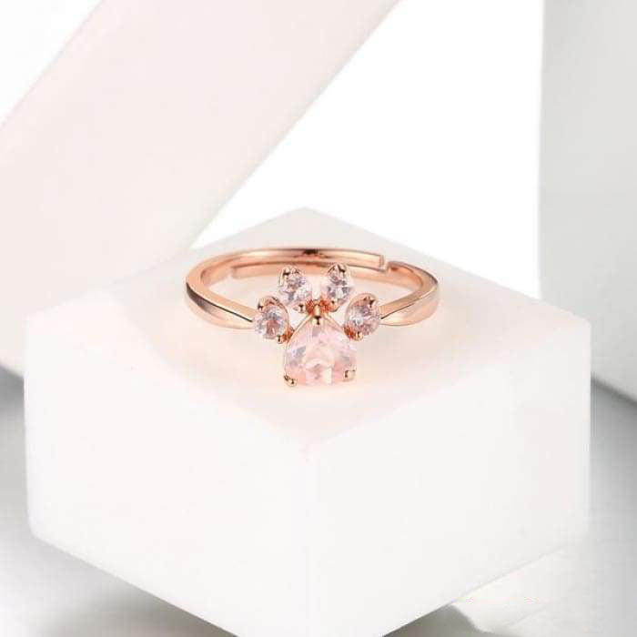 Rose Quartz and 925 Silver "Patte d'Amour" ring
