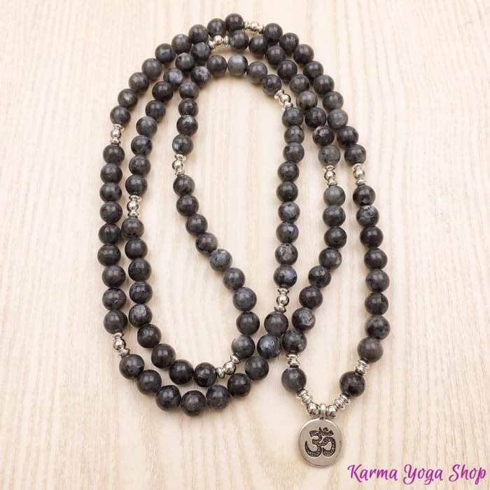 "Om" Mala Bracelet with 108 Natural Gray Labradorite Beads