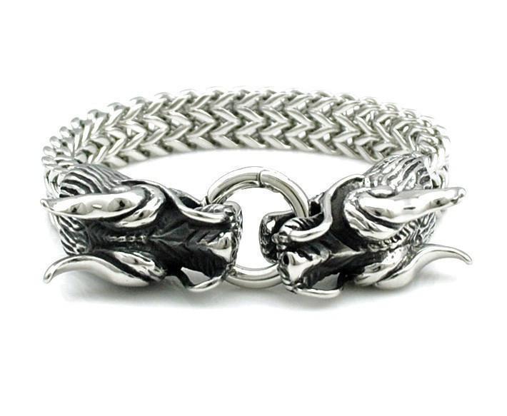 Cool Stainless Steel Double Dragon Snake Chain Bracelet