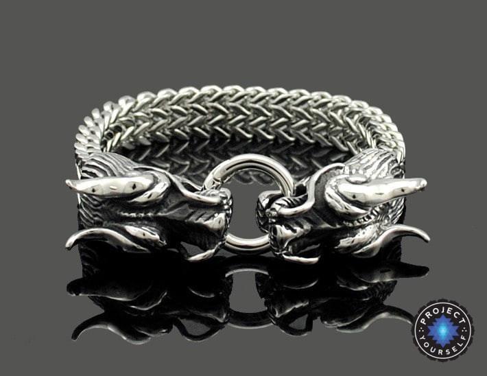 Cool Stainless Steel Double Dragon Snake Chain Bracelet