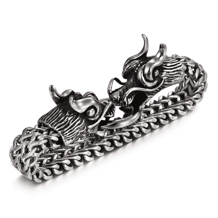 Cool Stainless Steel Double Dragon Snake Chain Bracelet