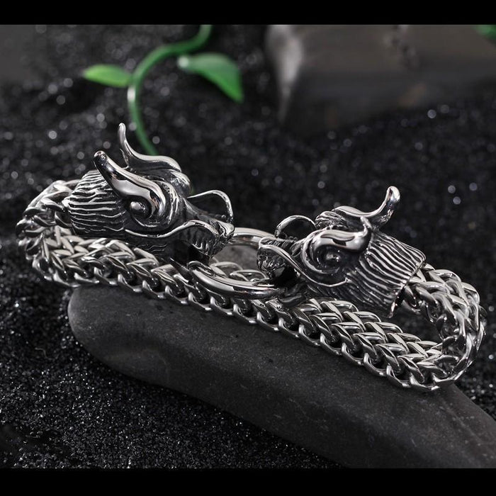 Cool Stainless Steel Double Dragon Snake Chain Bracelet