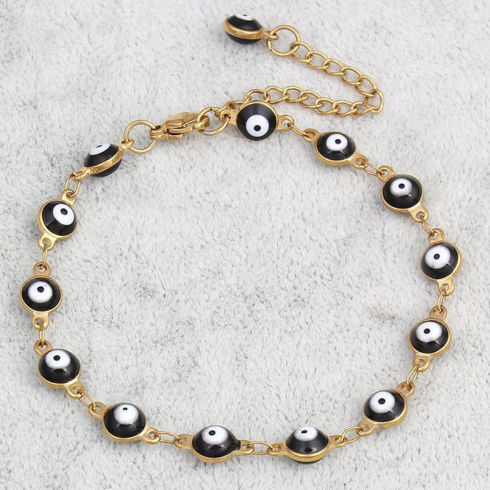 Gold Plated Stainless Steel Enamel Evil Eye Chain Bracelet