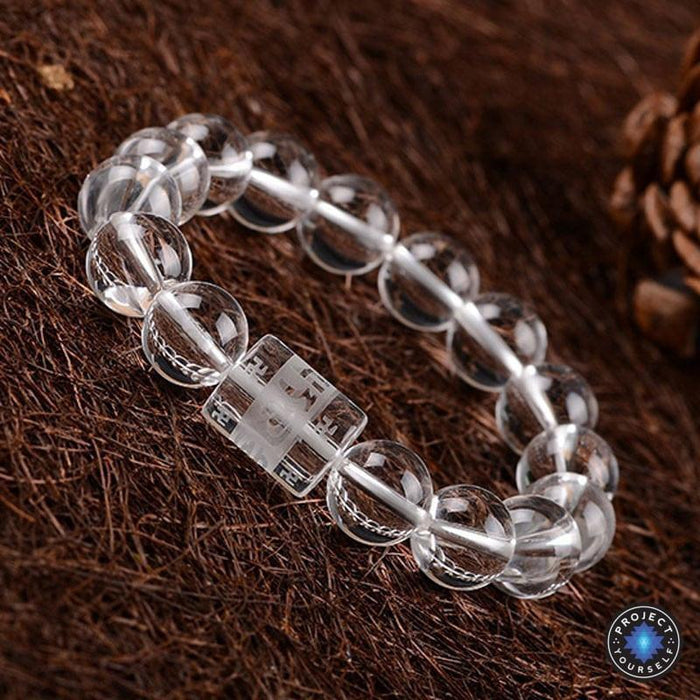 Natural Clear Crystal Beads 6 Syllable Mantra Bracelet