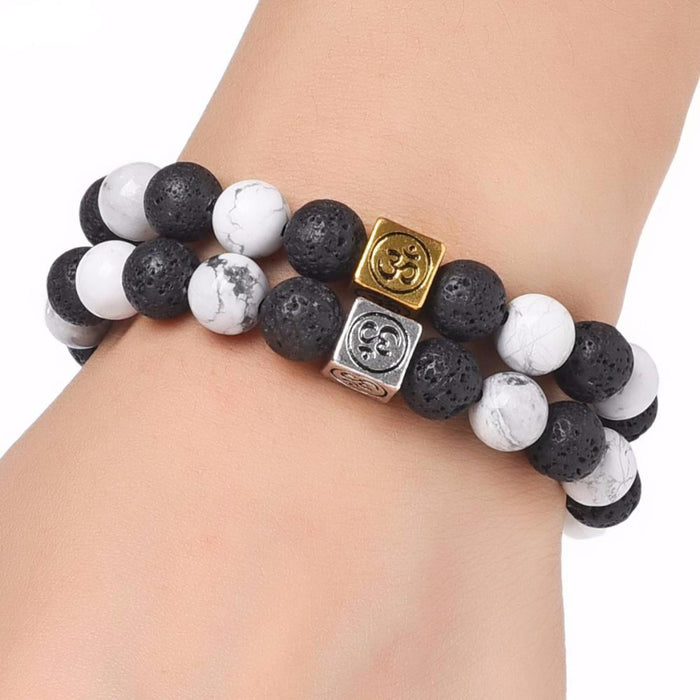 Natural Stone Yin Yang Box Om Charm Bracelet