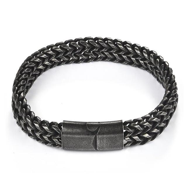 Double-Width Franco Antiqued Steel Chain Bracelet