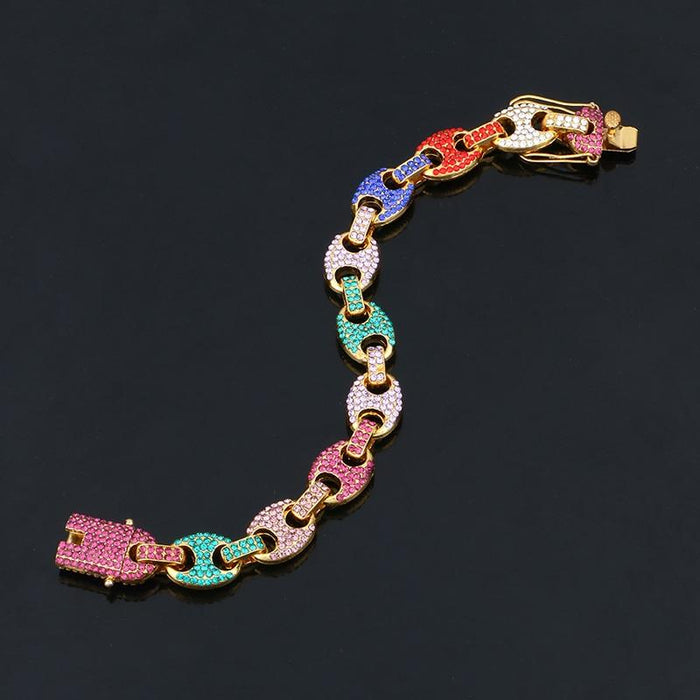 Men's Cuban Link Chain Bracelet- 13mm Chunky Colorful Zircon