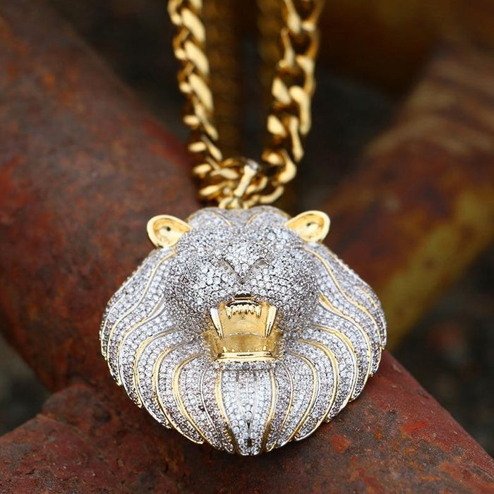 Lion Head Pendant Necklace- Men's Hip Hop Jewelry