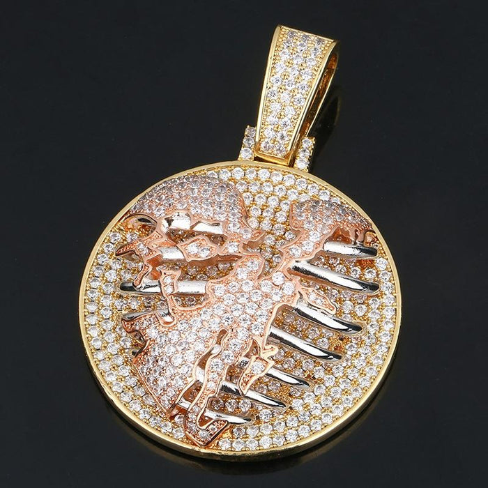 Hip Hop Round Hollow Heart Pendant Necklace