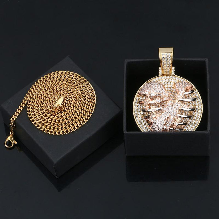 Hip Hop Round Hollow Heart Pendant Necklace