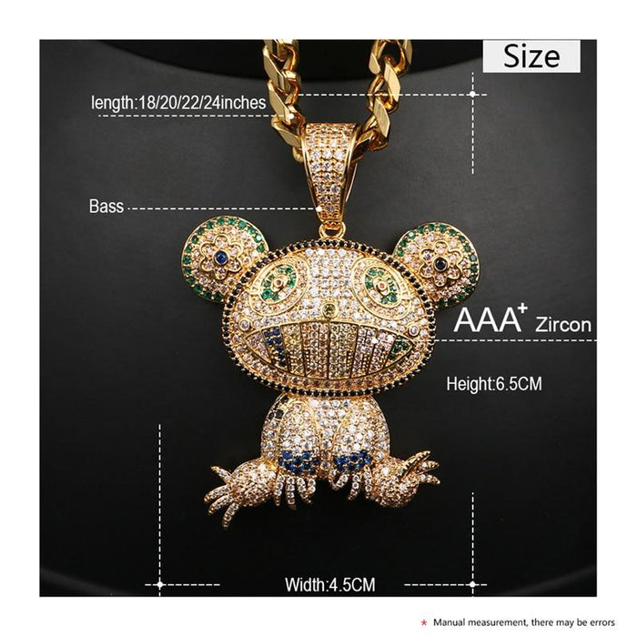 Iced Out CZ Colorful Frog Pendant Necklace - Men's Hip Hop