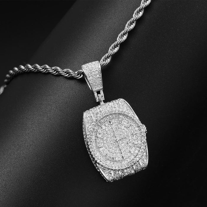 Bling Iced Out Watch Shape Pendant Necklace