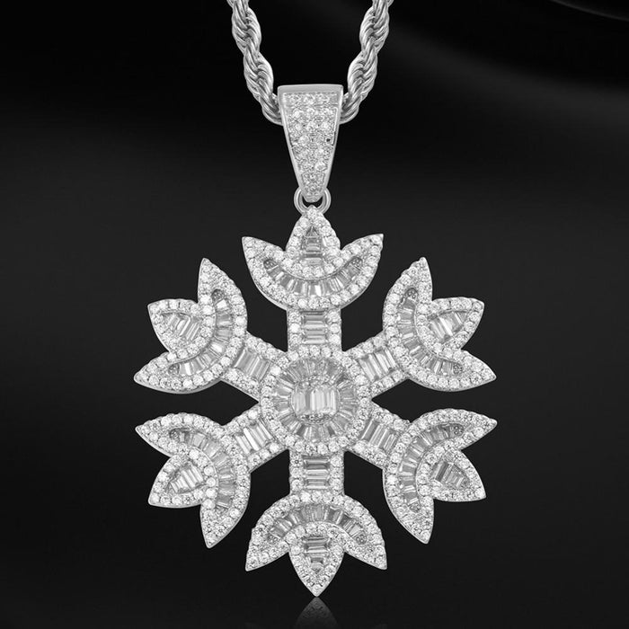 Iced Out Snow Pendant Necklace- Baguette Crystal Hip Hop Charm