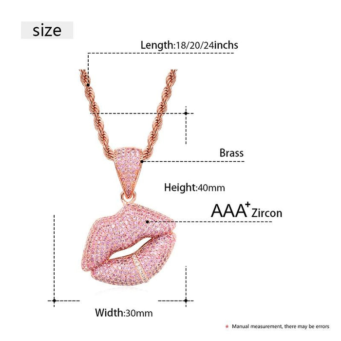 Pink Crystal Lips Pendant Necklace