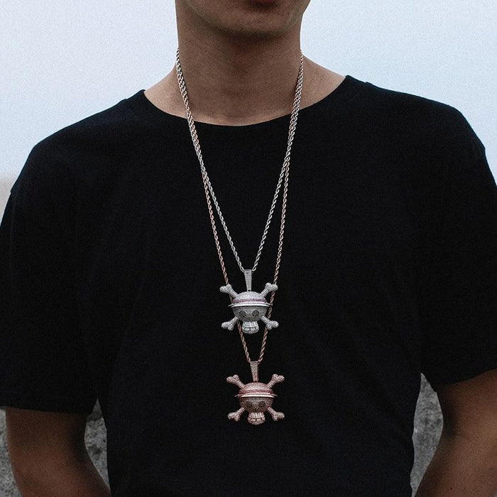 Ice Out Skull Cross Bone Pendant Necklace