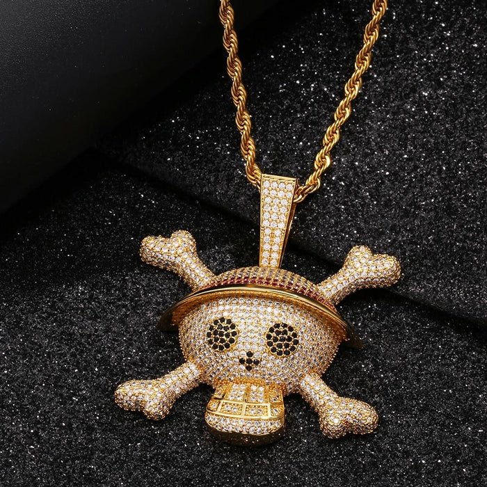 Ice Out Skull Cross Bone Pendant Necklace
