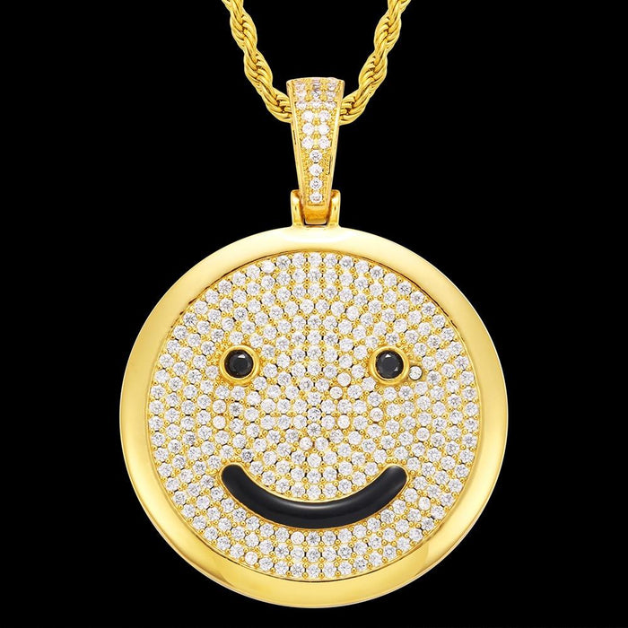 Hip Hop Full Of Crystal Smiley Pendant Necklace