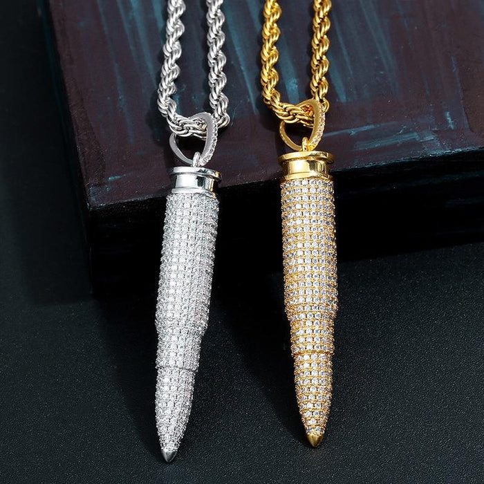 Hip Hop Bullet Pendant Necklace- Full Of Crystal Jewelry