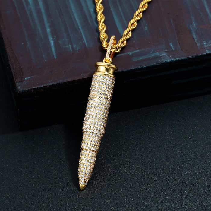 Hip Hop Bullet Pendant Necklace- Full Of Crystal Jewelry