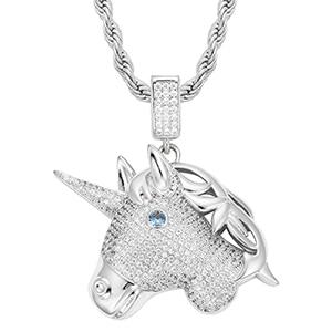 Cute Unicorn Horse Pendant Necklace- Full Of Rhinestone With Blue Eye
