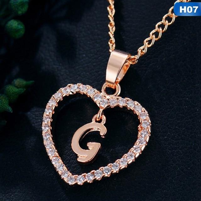 Cubic Zirconia Love Heart Letter Necklace