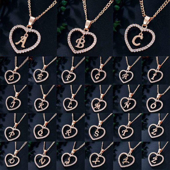 Cubic Zirconia Love Heart Letter Necklace