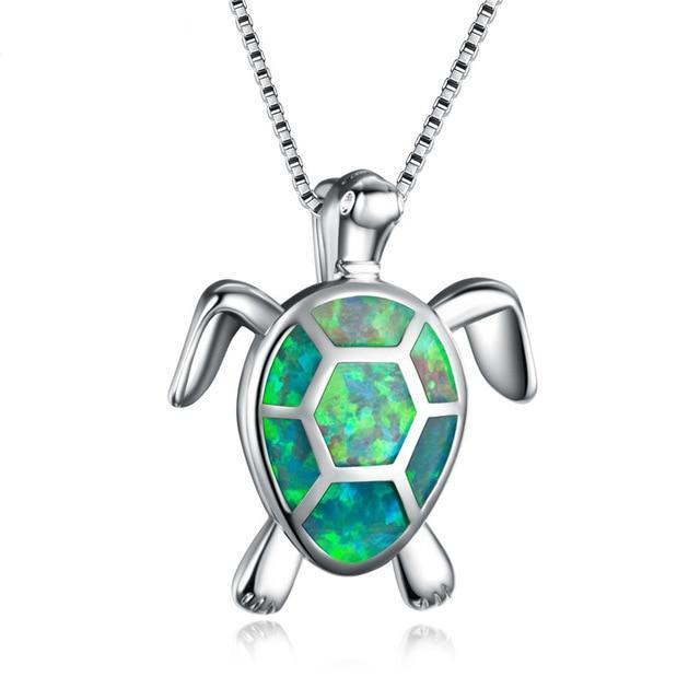 925 Sterling Silver Opal Turtles Pendant Necklace