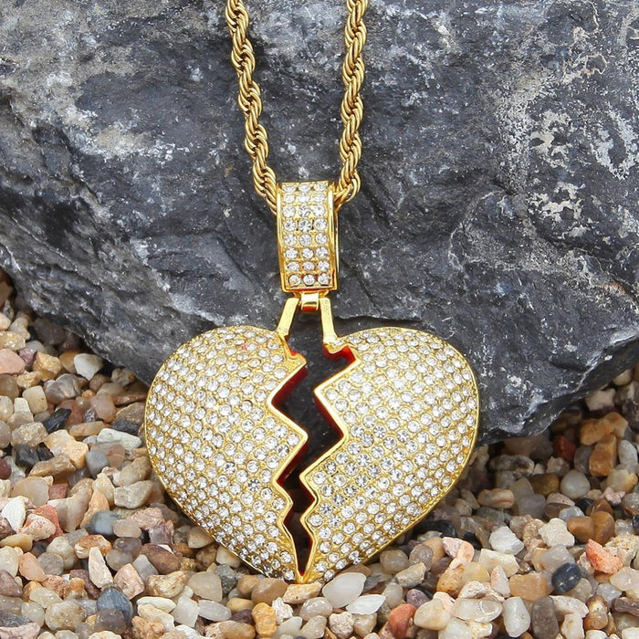 Broken Heart Hip hop Pendant Necklace