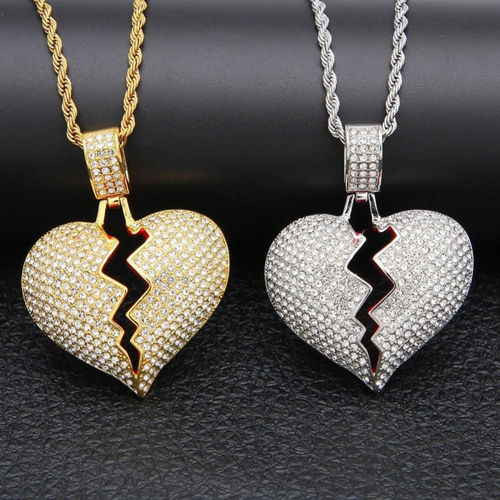 Broken Heart Hip hop Pendant Necklace