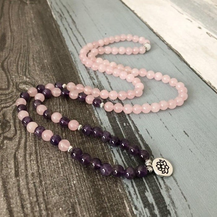 Rose Quartz Amethyst 108 Mala Bracelet