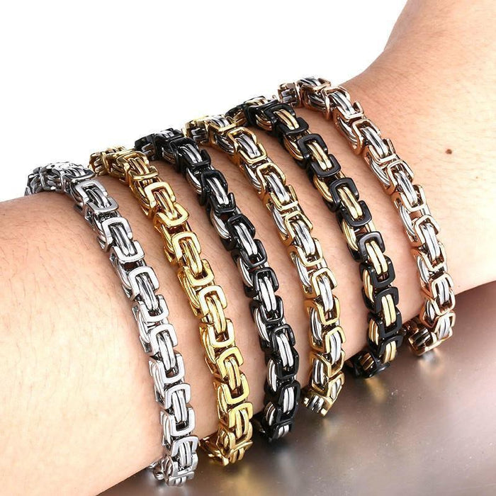 Stainless Steel Byzantine "Birdcage" Chain Link Bracelet